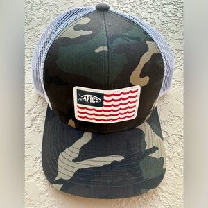 AFTCO Canton Trucker Camo White Mesh American Flag Adjustable Hat One Size NWOT
